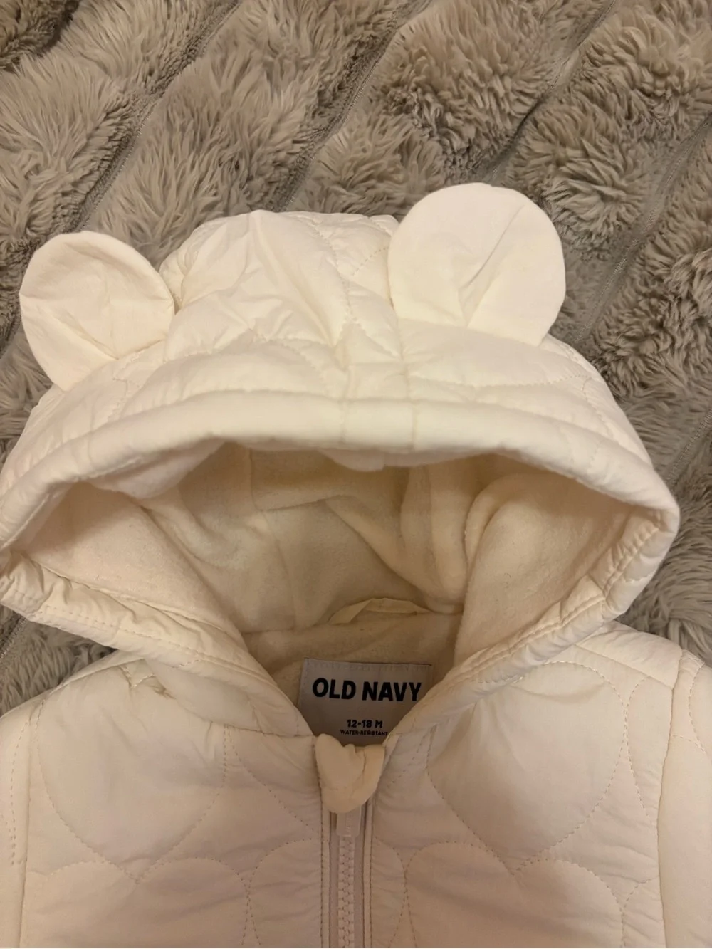 Old Navy Cream Quilted Hooded Puffer Jacket with Bear Ears